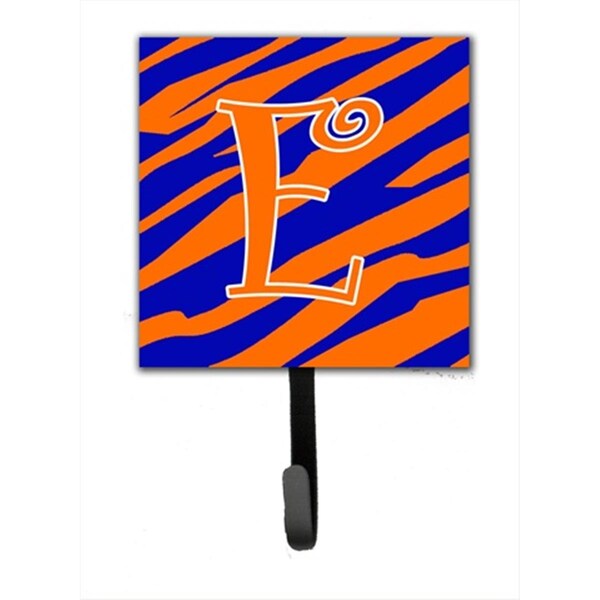 Carolines Treasures 4.25 x 6 in. Letter E Initial Tiger Stripe Blue and Orange Leash Or Key Hook CJ1036-ESH4 - main